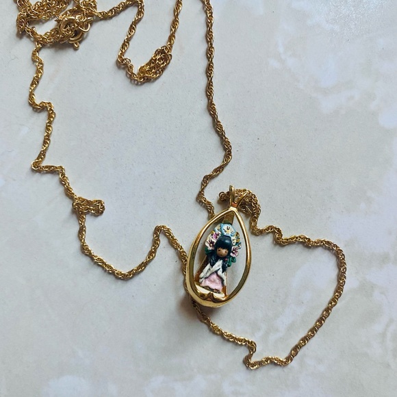 Vintage Goebel For Ted De Grazia “The Flower Girl” Gold Tone 24” Necklace - Picture 3 of 9